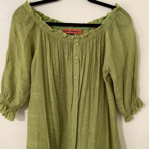 Urban Mango Green Fairycore Bohemian Hippie Festival Fairy Peasant Blouse M - Picture 2 of 7